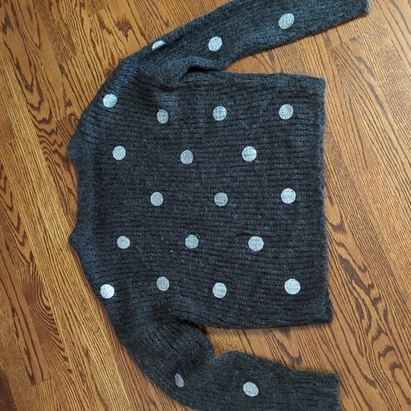 JOA polka dot Sweater chunky warm gray neutral/ metallic wool blend boxy knit XS - Picture 6 of 10